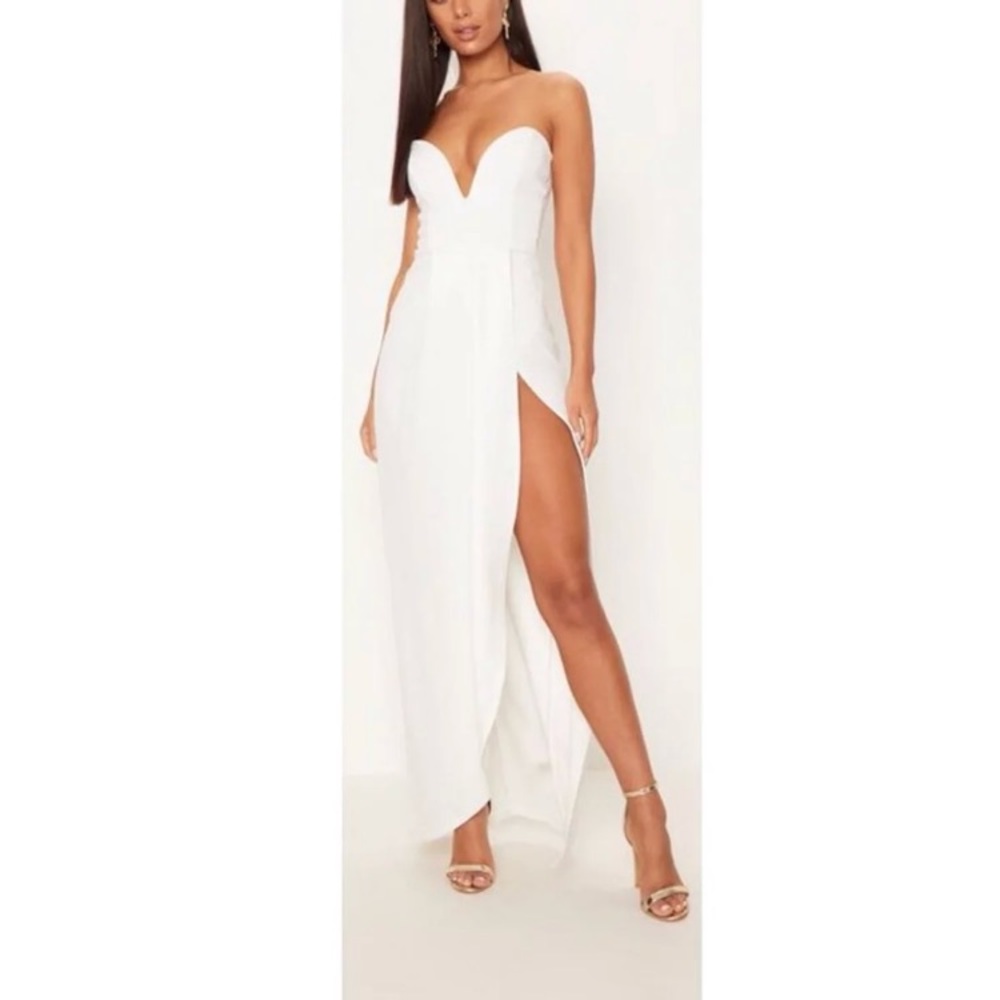 Sexy White Thigh Slit Maxi Dress